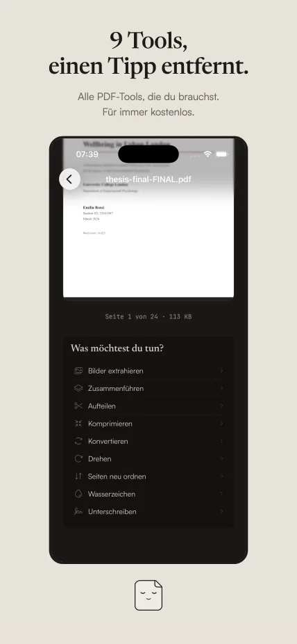 Dokumentansicht mit allen 9 Tools