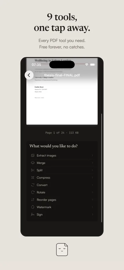 Document detail showing all 9 tools